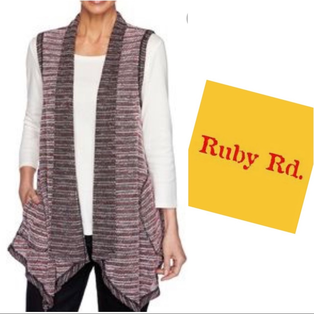 Ruby Rd. Soft & Cozy Red Multi Petite XL Sweater Vest
